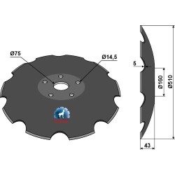 Disque de déchaumeur crénelé à fond plat - Ø510 - AG006446 - Niaux 200