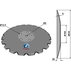 Disque de déchaumeur crénelé à fond plat Ø530 - Accord - AC353952 - Niaux 200