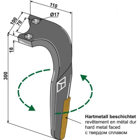 Dent pour herses rotatives, revêtement en métal dur, modèle gauche - Rabe - 8411.62.08 - 8411.62.09