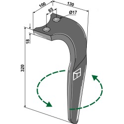 Dent pour herses rotatives, modèle gauche - Rabe - 8423.18.03