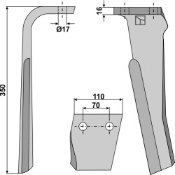 Dent pour herses rotatives, modèle gauche - Rabe - 8432.24.02