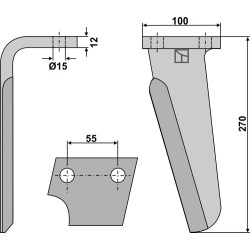 Dent pour herses rotatives, modèle gauche - AG000122