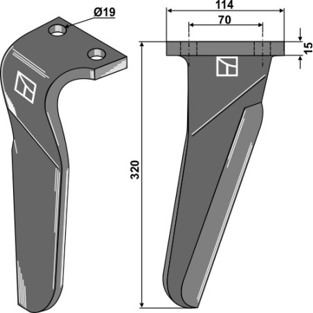 Dent pour herses rotatives, modèle droit - Maschio / Gaspardo - 61100212 (Alt) - 6110229 (Neu)
