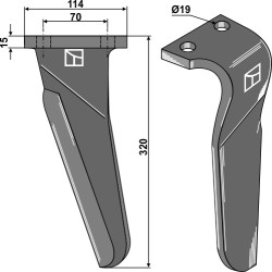 Dent pour herses rotatives, modèle gauche - Maschio / Gaspardo - 61100213 (Alt) - 6110230 (Neu)