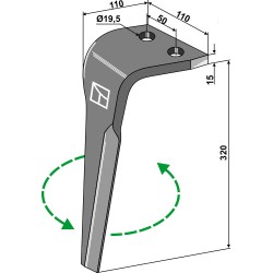 Dent pour herses rotatives, modèle gauche - Maletti - E040146