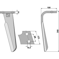 Dent pour herses rotatives, modèle gauche - Kuhn - 52552511