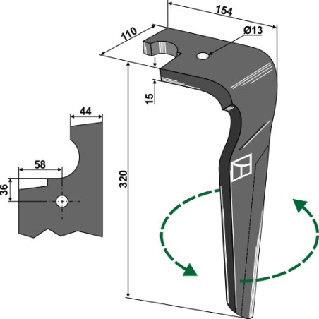 Dent pour herses rotatives, modèle gauche - Feraboli - 07U00039