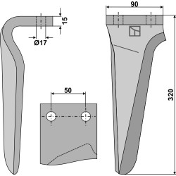 Dent pour herses rotatives, modèle droit - AG000179