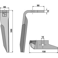Dent pour herses rotatives, modèle gauche - Amazone - 951012 (Alt) - 950789 (Neu)