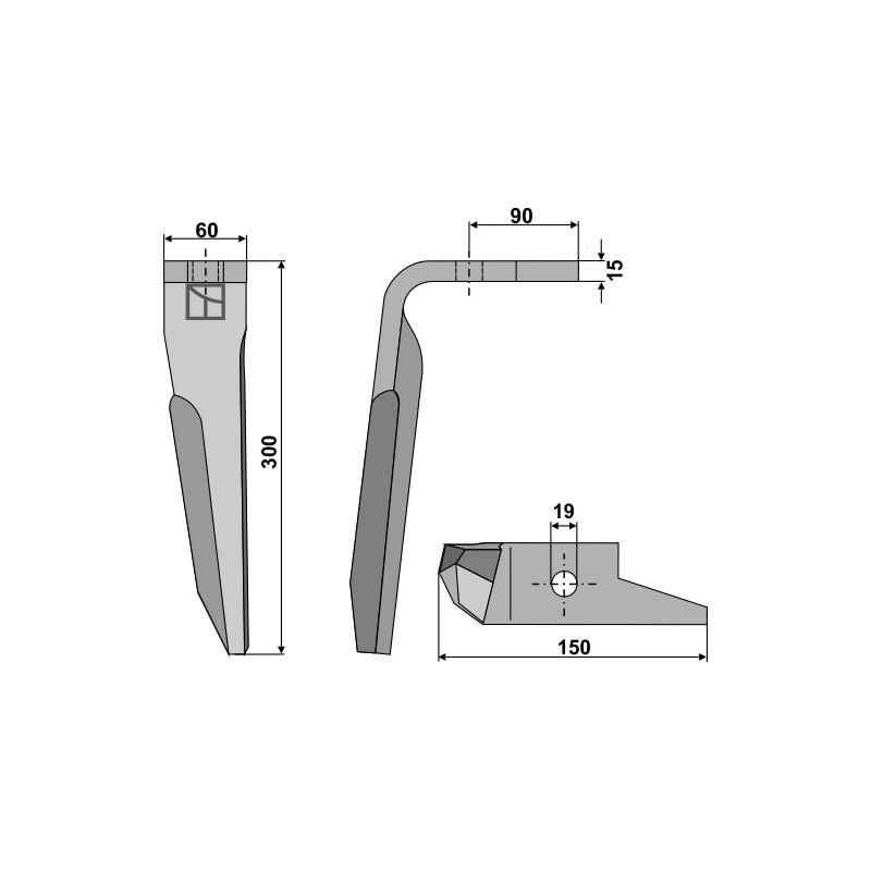 Dent pour herses rotatives, modèle gauche - Amazone - 951012 (Alt) - 950789 (Neu)