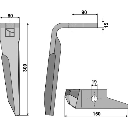 Dent pour herses rotatives, modèle gauche - Amazone - 951012 (Alt) - 950789 (Neu)