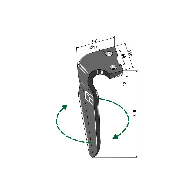 Dent pour herses rotatives, modèle droit - Alpego - 07401