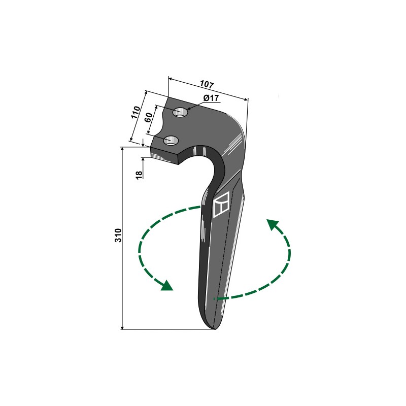 Dent pour herses rotatives, modèle gauche - Alpego - 07400