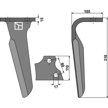 Dent pour herses rotatives, modèle droit - Alpego - 03000D
