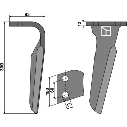 Dent pour herses rotatives, modèle gauche - Alpego - D01271
