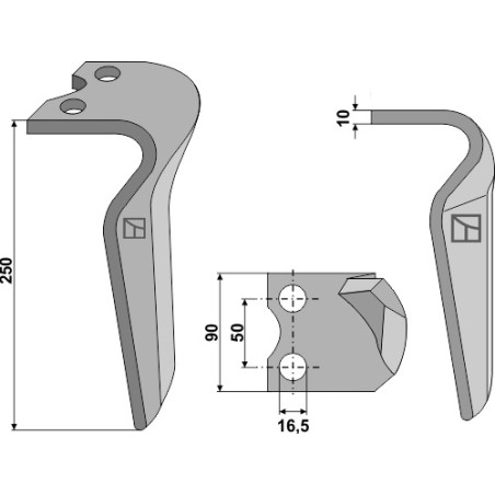 Dent pour herses rotatives, modèle gauche - Pegoraro - 008076