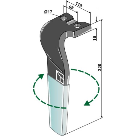 Dent pour herses rotatives (DURAFACE) - modèle droit - Kuhn - 52556400