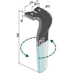 Dent pour herses rotatives (DURAFACE) - modèle gauche - Kuhn - 52556500