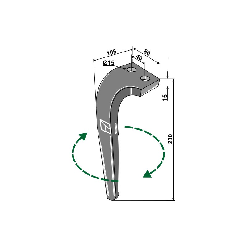 Dent pour herses rotatives, modèle droit - Rabe - 8409.12.01 - 8426.43.01