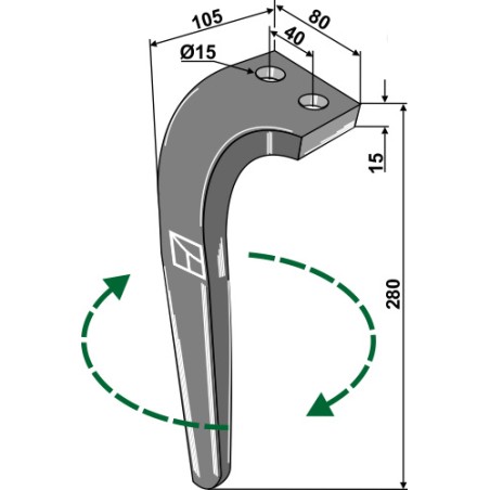 Dent pour herses rotatives, modèle droit - Rabe - 8409.12.01 - 8426.43.01