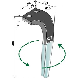 Dent pour herses rotatives (DURAFACE) - modèle gauche - Rabe - 8411.62.06