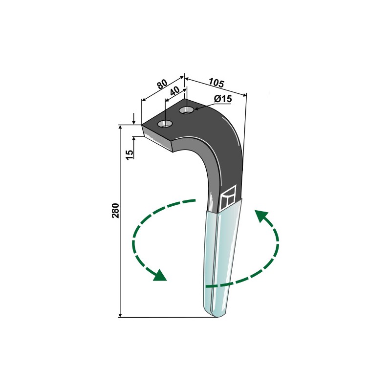 Dent pour herses rotatives (DURAFACE) - modèle gauche - Rabe - 8411.62.06