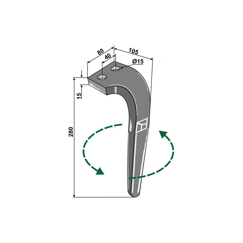 Dent pour herses rotatives, modèle gauche - Rabe - 8409.12.02 - 8426.43.02