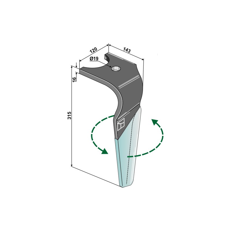 Dent pour herses rotatives (DURAFACE) - modèle gauche - Kuhn - K2502240