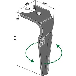 Dent pour herses rotatives, modèle gauche - Kuhn - K2500090