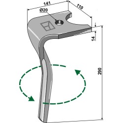 Dent pour herses rotatives, modèle gauche - Kuhn - K2500070 - K2500071