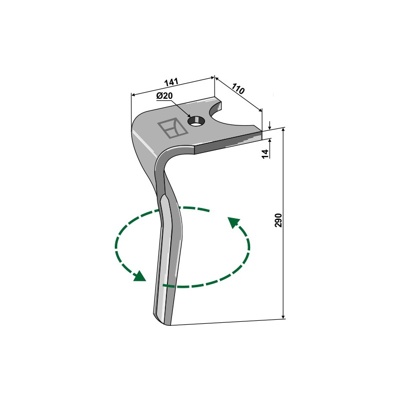 Dent pour herses rotatives, modèle gauche - Kuhn - K2500070 - K2500071