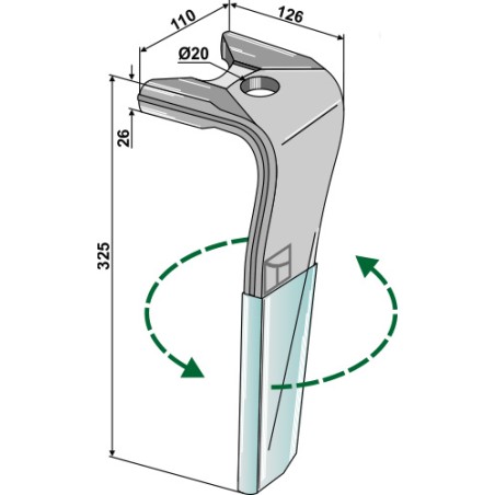 Dent pour herses rotatives (DURAFACE) - modèle gauche - Kuhn - 52597510