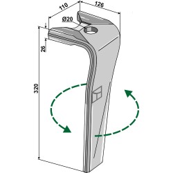 Dent pour herses rotatives, modèle gauche - Kuhn - 52596510