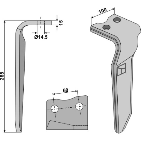 Dent pour herses rotatives, modèle droit - Howard - 182938