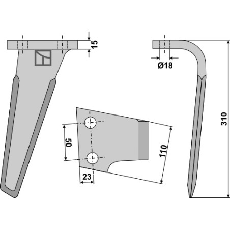 Dent pour herses rotatives, modèle droit - Maletti - MAE030146M