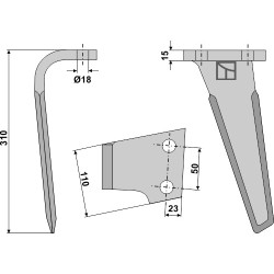 Dent pour herses rotatives, modèle gauche - Maletti - MAE040146M