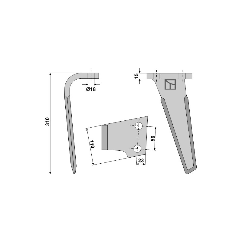 Dent pour herses rotatives, modèle gauche - Maletti - MAE040146M