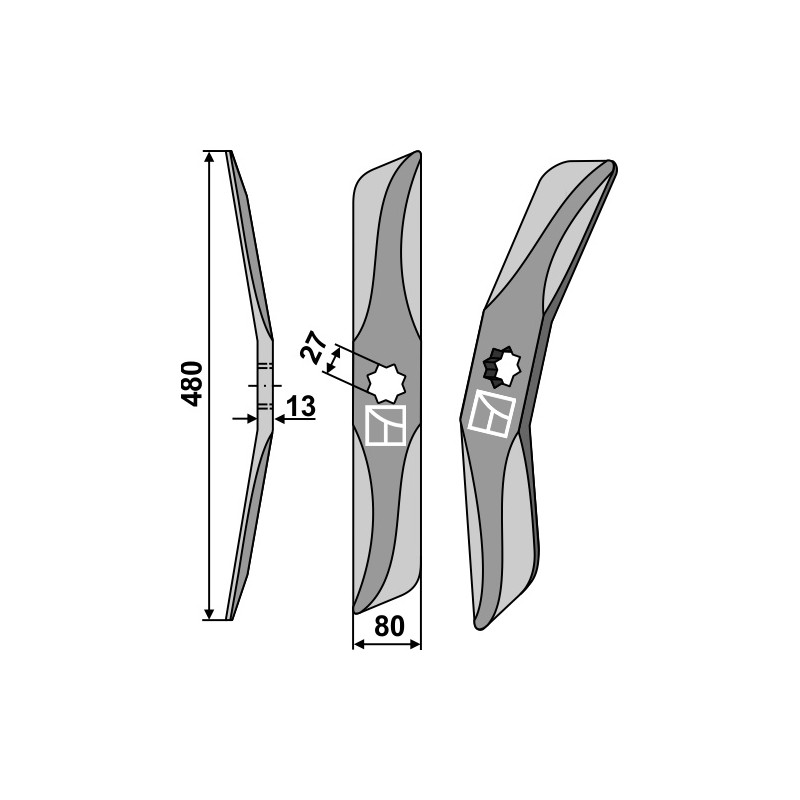Couteau de herses à bêches rotatives droit en acier au bore, gauche - AG006457