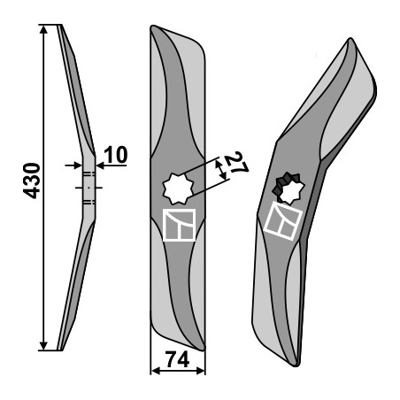 Couteau de herses à bêches rotatives en acier au bore, droite - Hankmo-Tume - 97202882 - 97202802