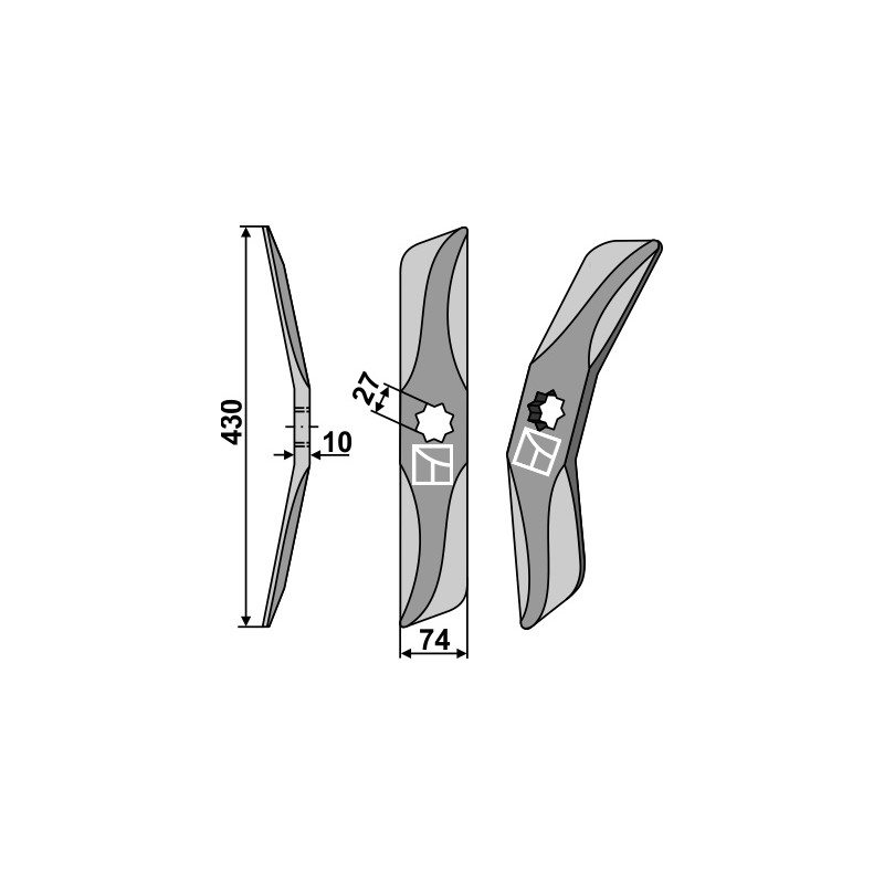 Couteau de herses à bêches rotatives en acier au bore, gauche - Hankmo-Tume - 97202982 - 97202902
