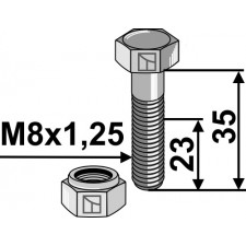 Boulon avec écrou frein - M8x1,25 - 8.8 - Rousseau - Schraube: 4.9501.64 / Mutter: 4.2009.28
