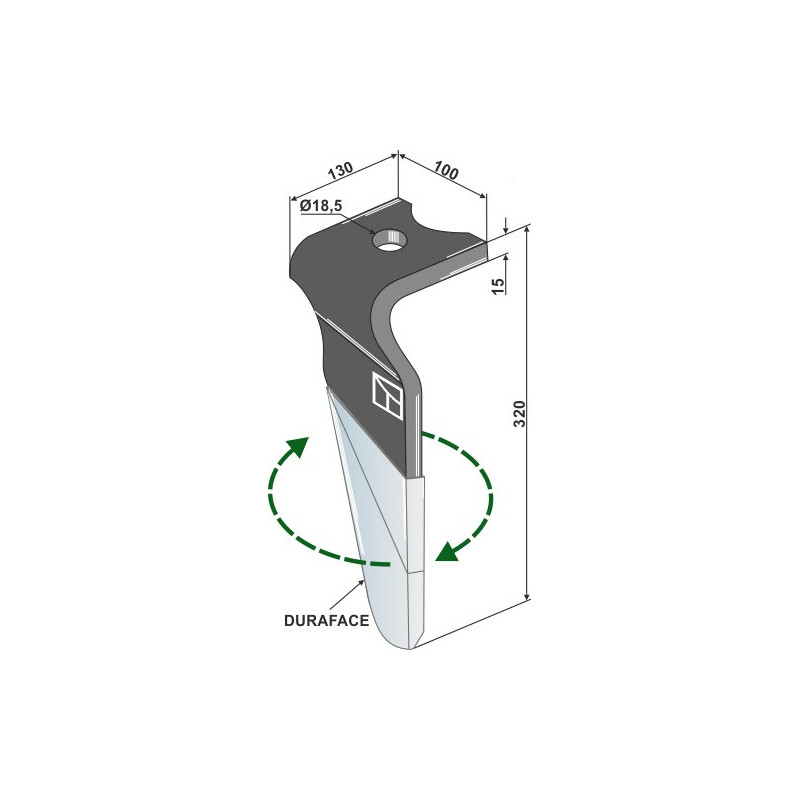 Dent pour herses rotatives (DURAFACE) - modèle droit - Kverneland - MA46010150