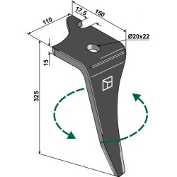 Dent pour herses rotatives 325mm, gauche - Vogel u. Noot - KZ200002
