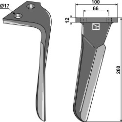 Dent pour herses rotatives 260mm, droit - Emy-Elenfer - 2901276