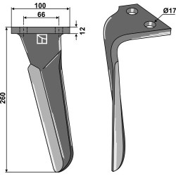 Dent pour herses rotatives 260mm, gauche - Emy-Elenfer - 2901277