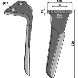 Dent pour herses rotatives 320mm, droit - Emy-Elenfer - 2901271