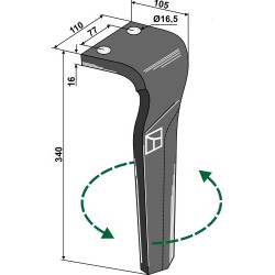 Dent pour herses rotatives 340mm, gauche - Dowdeswell - 820381