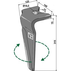 Dent pour herse rotative 315mm, droit - Alpego - D05651