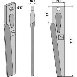 Dent pour herses rotatives 315mm, droit - Lely