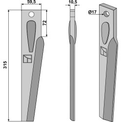 Dent pour herses rotatives 315mm, gauche - Lely